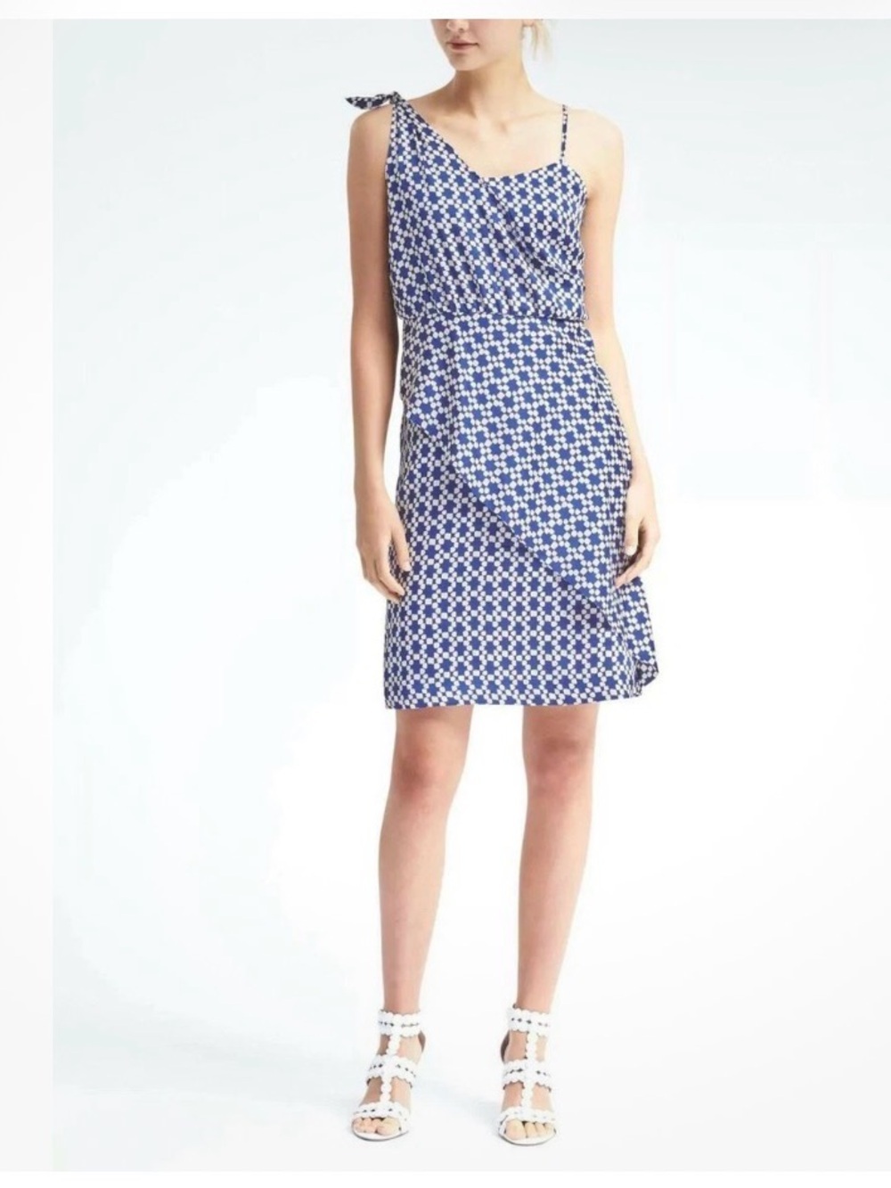 Banana Republic Print TIE-SHOULDER DRESS 2 Cobalt Blue/White Geometric summer